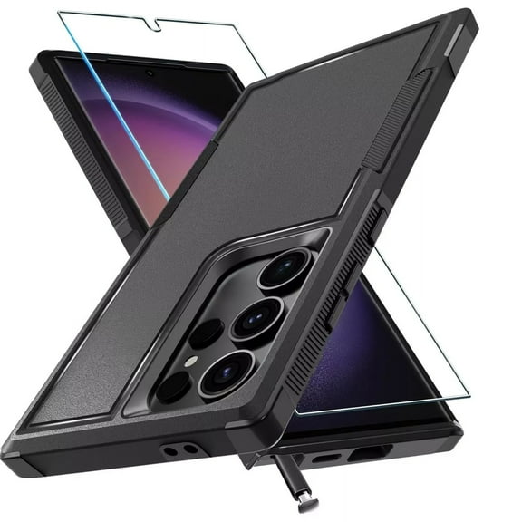 Dteck Case with Tempered Screen Protector for Samsung Galaxy S25 Plus,Shockproof TPU+PC Case Anti-Slip Protective Shell Back Cover for Galaxy S25 Plus,Black
