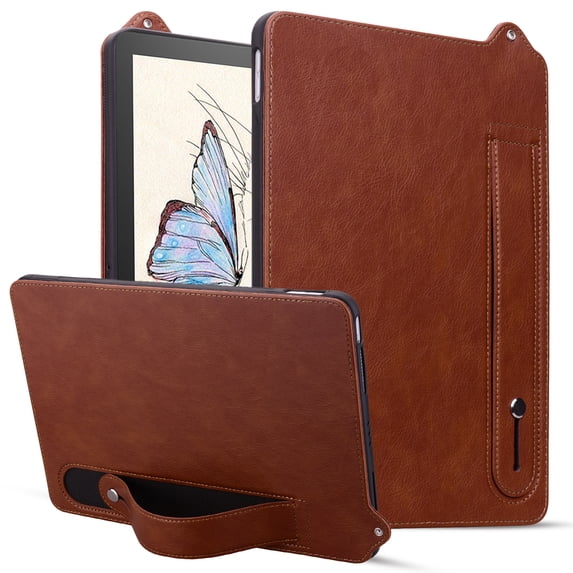 Dteck Case for All-New 6 Inch Kindle 2024 and 2022 (11 Generation), Lightweight PU Leather Handle Strap Holder Soft TPU Protective Cover,Brown