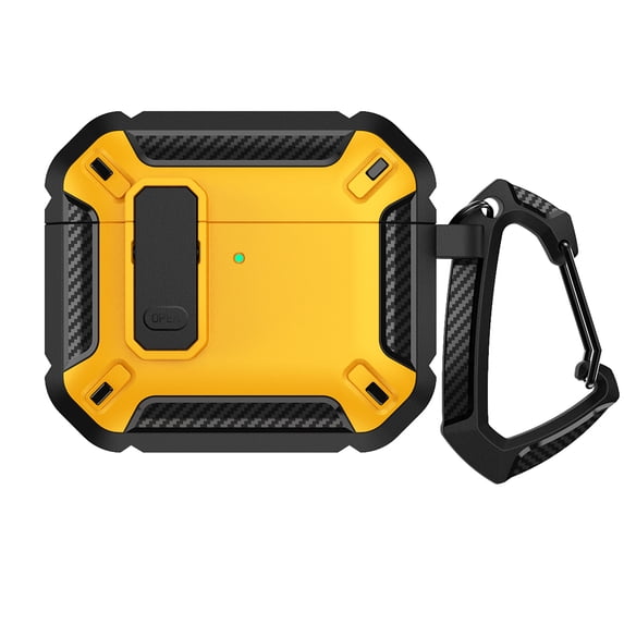 Dteck Case for Apple AirPods 2nd Generation,Shockproof Military Hard PC Case Lock Cover with Keychain for Airpods 2nd Gen / 1st Gen,Yellow