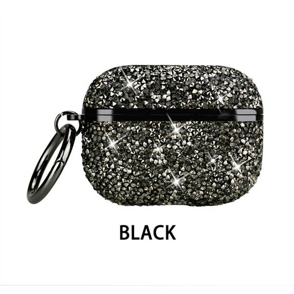 Dteck Case for Apple AirPods Pro 3rd Generation 2025,Shockproof Rhinestone Bling Glitter PC Case Cover with Keychain for AirPods Pro 3 (2025), Black