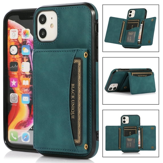 Dteck Case for Apple iPhone 11 6.1-inch,Shockproof Rubber Case Card Holder Wallet Hybrid Leather Kickstand Protector Cover for iPhone 11,Blue