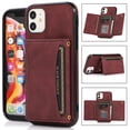 thumbnail image 1 of Dteck Case for Apple iPhone 11 6.1-inch,Shockproof Rubber Case Card Holder Wallet Hybrid Leather Kickstand Protector Cover for iPhone 11,Winered, 1 of 6