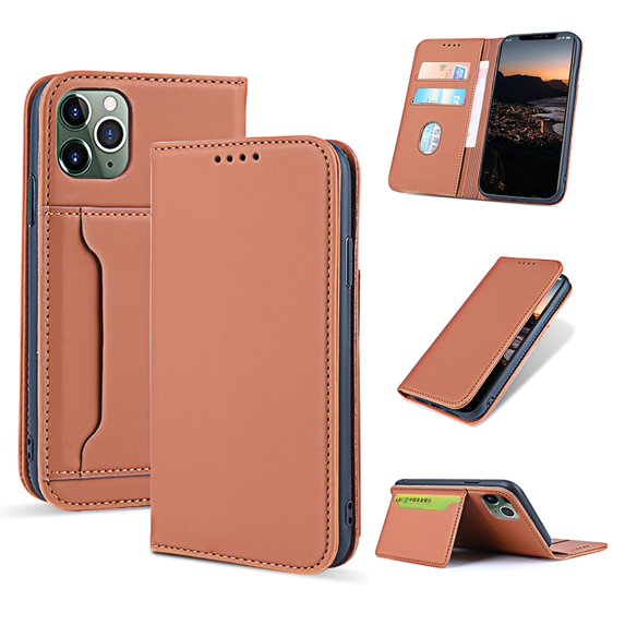 Dteck Case for Apple iPhone 11 Pro 5.8-inch, Luxury Magnetic Skin-Friendly Feel Leather Card Holder Wallet Case Folio Kickstand Cover,Brown