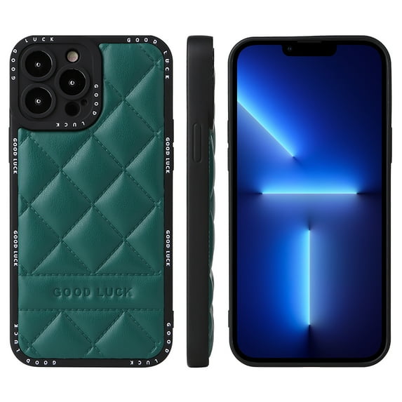 Dteck Case for Apple iPhone 12 Pro Max 6.7 inch,Drop Protection Slim Fit Rhombus Pattern Leather Anti-scratch PC Inner Lightweight Phone Cover,Green