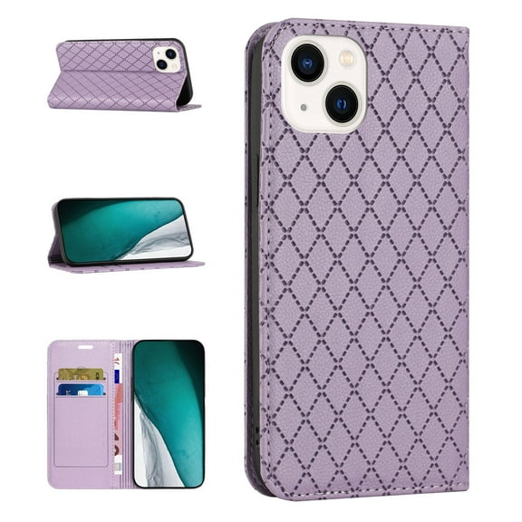 Dteck Case for Apple iPhone 13 6.1 inch,Leather RFID Blocking Wallet Magnetic Closure Flip Cover with Credit Card Holder Kickstand Phone Case,Purple