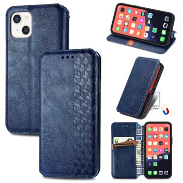 Dteck Case for Apple iPhone 13 6.1-inch,Luxury Leather Card Holder Wallet Hybrid Rubber Flip Magnetic Case Kickstand Protective Phone Cover,Blue