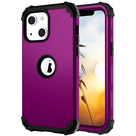 Dteck Case for Apple iPhone 13 6.1-inch,Shockproof Rubber Case 3-Layer Protection Armor Hybrid Hard Phone Back Cover for iPhone 13,Purple