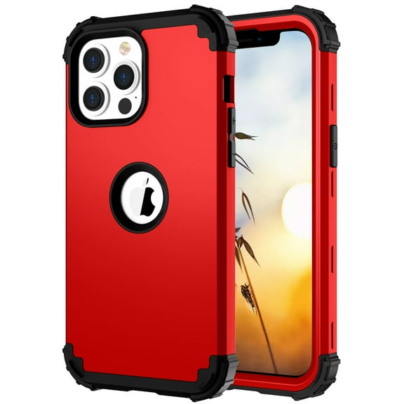 Dteck Case for Apple iPhone 13 Pro 6.1-inch,Shockproof Rubber Case 3-Layer Protection Armor Hybrid Hard Phone Back Cover for iPhone 13 Pro,Red
