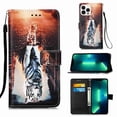 thumbnail image 1 of Dteck Case for Apple iPhone 14 Pro Max, 3D Stylish Painting PU Leather Wrist Strap Card Cash Slots Stand Feature Flip Cases Cover,Tiger/Cat, 1 of 4