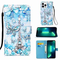 Dteck Case for Apple iPhone 14 Pro Max, 3D Stylish Painting PU Leather Wrist Strap Card Cash Slots Stand Feature Flip Cases Cover,Tower