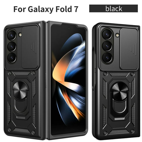 Dteck Case for Galaxy Z Fold 7 5G Case, Shockproof Slide Lens Protection TPU+PC Built-in Kickstand Dual-Layer Heavy Duty Protection Phone Case, Black
