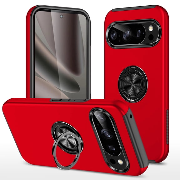 Dteck Case for Google Pixel 10/10 Pro,Shockproof TPU+PC Case Built-in Ring Holder Kickstand Slim Back Protective Cover for Google Pixel 10/10 Pro,Red