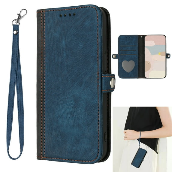 Dteck Case for Google Pixel 7 Pro, Bicolor PU Leather Wallet Folio Case Book Flip Magnetic Closure with Strap Wristlet, Blue
