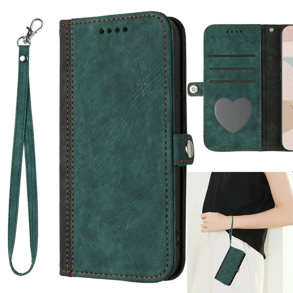 Dteck Case for Google Pixel 7 Pro, Bicolor PU Leather Wallet Folio Case Book Flip Magnetic Closure with Strap Wristlet, Green