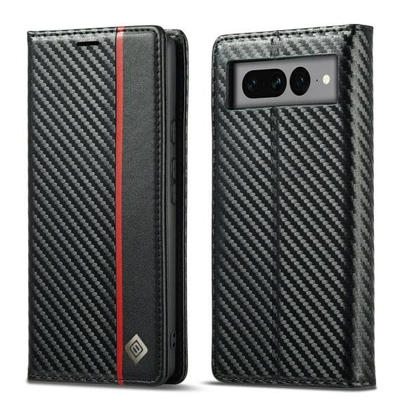 Dteck Case for Google Pixel 7A, Business Men PU Leather Case Carbon Fiber Textured Flip Cover Wallet Case for Google Pixel 7A,Vertical Line
