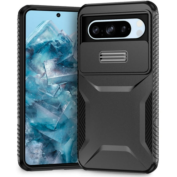 Dteck Case for Google Pixel 8 Pro,Shockproof TPU+PC Armor Case Slide Lens Protection Cover for Google Pixel 8 Pro,Black