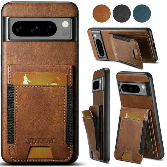 Dteck Case for Google Pixel 9 / 9 Pro,Retro Leather Case with Elastic Card Slot Holder Stand Shockproof TPU Cover for Google Pixel 9 / 9 Pro,Brown