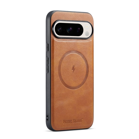 Dteck Case for Google Pixel 9 / 9 Pro,Shockproof Leather Case Compatiblw with MagSafe Slim TPU Back Cover for Google Pixel 9 / 9 Pro,Brown