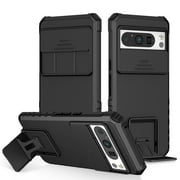 Dteck Case for Google Pixel 9 Pro XL,Shockproof Rubber Military Grade Drop Protection Kickstand Case Slide Camera Protective Cover, Black