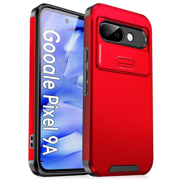 Dteck Case for Google Pixel 9A ,Shockproof TPU+PC Slide Camera Cover Protection Case Slim Back Cover for Google Pixel 9A ,Red