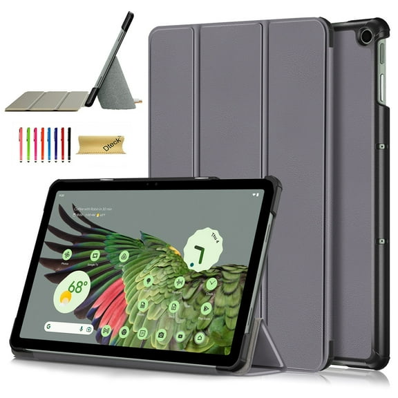 Dteck Case for Google Pixel Tablet 2023, Ultra Slim Foldable Folio Stand Hard Back Cover Shockproof Protective Case for Google Pixel Tablet,Gray