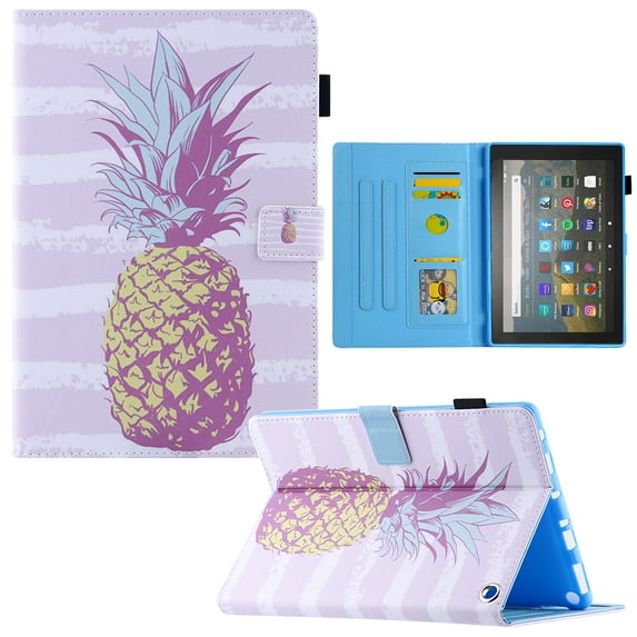 Dteck Case for Kindle Fire 7 12th Generation 2022 Auto Wake Sleep Stylish Pattern Folio Flip Stand Case with Card Slots,Gold Pineapple