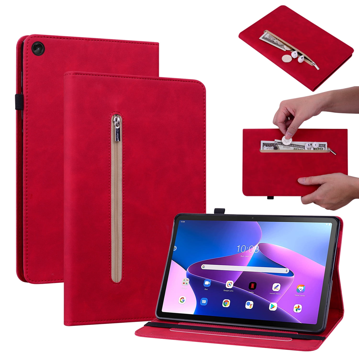 Achetez Étui de Protection Pour Lenovo Tab M10 Plus (Gen 3) 2022 Auto Wake  / Sleep Tablet Tablet Scratch Resistant le Cuir Couvercle Avec Des  Emplacements de Support / Carte - Orange