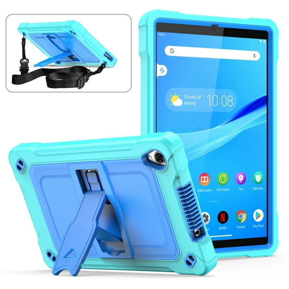 Dteck Case for Lenovo Tab M8 8.0 inch, Heavy Duty Shockproof Case with Shoulder Strap for Lenovo Tab M8 TB-8505F/8505X, Built-in Kickstand,Mint+Blue