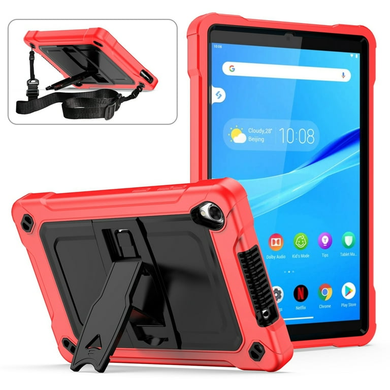 Dteck Case for Lenovo Tab M8 8.0 inch, Heavy Duty Shockproof Case with  Shoulder Strap for Lenovo Tab M8 TB-8505F/8505X, Built-in  Kickstand,Red+Black