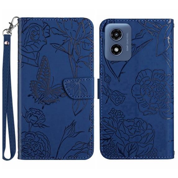 Dteck Case for Motorola Moto G 5G 2024,Crossbody Lanyard Flip Wallet Case Magnetic Card Slot Foldable Embossed Butterfly Leather Cover,Darkblue