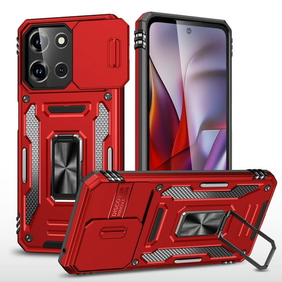 Dteck Case for Motorola Moto G 5G 2025,Shockproof TPU+PC 360° Kickstand Ring Holder Case Heavy Duty Phone Back Military Grade Protective Cover,Red