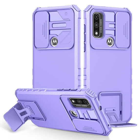 Dteck Case for Motorola Moto G Pure 2021 Released 6.5 inch, Shockproof With Slide Camera Foldable Kickstand Protective Rugged Cover,Purple
