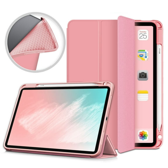 Dteck Case for New iPad Air 5 (2022) & iPad Air 4th Gen 2020 10.9 inch, Tri Fold Standing Cover with Built-in Pencil Holder, Pink