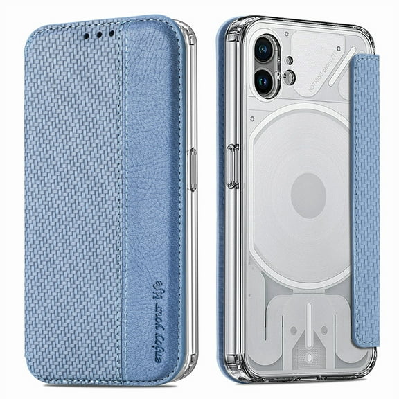 Dteck Case for Nothing Phone (1) with Card Slots, Slim PU Leather Folio Flip Stand Case Clear TPU Back Protective Cover, Blue