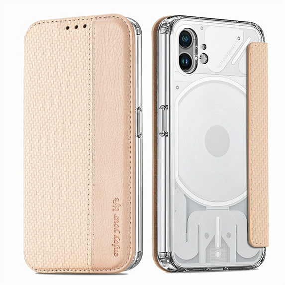 Dteck Case for Nothing Phone (1) with Card Slots, Slim PU Leather Folio Flip Stand Case Clear TPU Back Protective Cover, Khaki