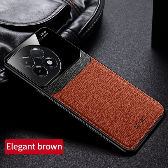 Dteck Case for OnePlus 12,Shockproof Leather Case Slim Rubber Back Cover,Brown