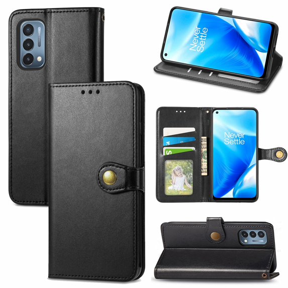 Dteck Case for OnePlus Nord N200 5G,Magnetic Retro Leather Card Holder Wallet Flip Case Kickstand Shockproof Protective Phone Cover,Black