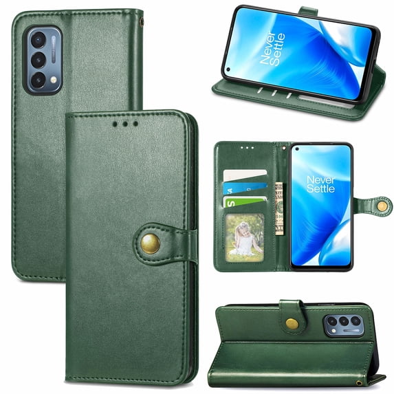 Dteck Case for OnePlus Nord N200 5G,Magnetic Retro Leather Card Holder Wallet Flip Case Kickstand Shockproof Protective Phone Cover,Green