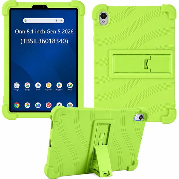 Dteck Case for Onn 8.1" Core Android 16 Tablet (2026 Model), Kids Friendly Soft Silicone Adjustable Stand Cover,Green