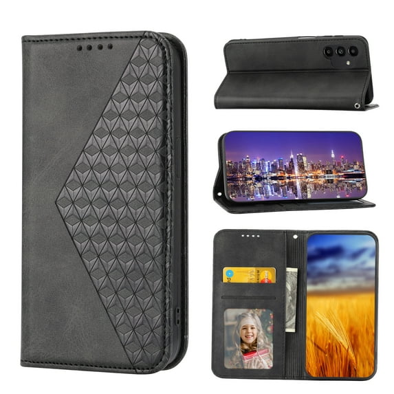 Dteck Case for Samsung Galaxy A13 5G,Magnetic Leather Card Slots Wallet Case Shockproof Rubber Kickstand Cover with Wrist Strap,Black