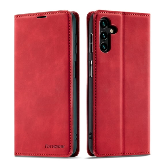Dteck Case for Samsung Galaxy A14 5G,Magnetic Leather Built-in Card/Cash Pocket Case Shockporof TPU Kickstand Full Body Protective Cover ,Red