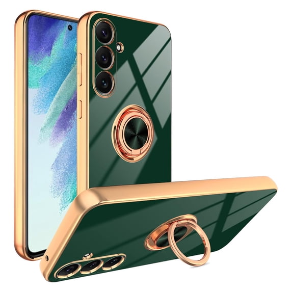 Dteck Case for Samsung Galaxy A25 5G,Shockproof Electroplated Plating TPU Ring Holder Stand Case Magnetic Slim Cover for Galaxy A25,Darkgreen