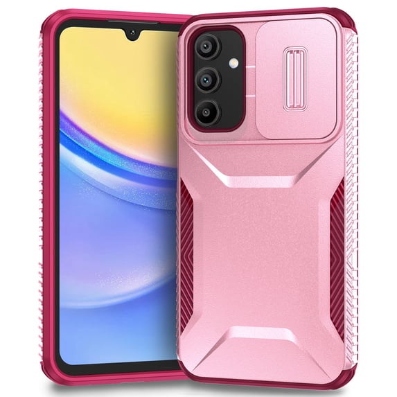 Dteck Case for Samsung Galaxy A35 5G,Shockproof TPU+PC Armor Case Slide Lens Protection Cover for Galaxy A35 5G,Pink