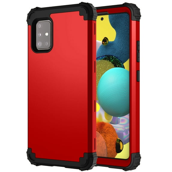 Dteck Case for Samsung Galaxy A51 5G (6.5-inch),Shockproof Rubber 3-Layer Protection Hybrid Hard Back Phone Case Cover without Screen Protector,Red