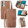thumbnail image 1 of Dteck Case for Samsung Galaxy A53 5G,Magnetic Leather Card Holder Zipper Wallet Case Shockproof Rubber Kickstand Cover with Wrist Strap,Brown, 1 of 7