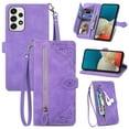 thumbnail image 1 of Dteck Case for Samsung Galaxy A53 5G,Magnetic Leather Card Holder Zipper Wallet Case Shockproof Rubber Kickstand Cover with Wrist Strap,Purple, 1 of 7