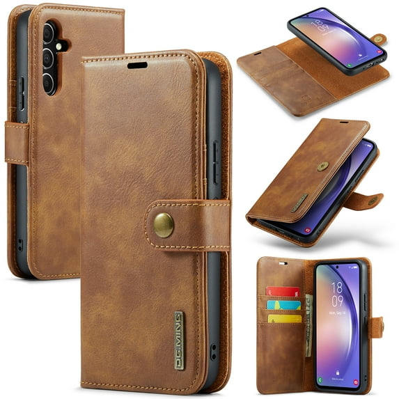Dteck Case for Samsung Galaxy A54 5G Wallet 2 in 1 Magnetic Detachable Folio Flip Leather Case for Men Women,Brown