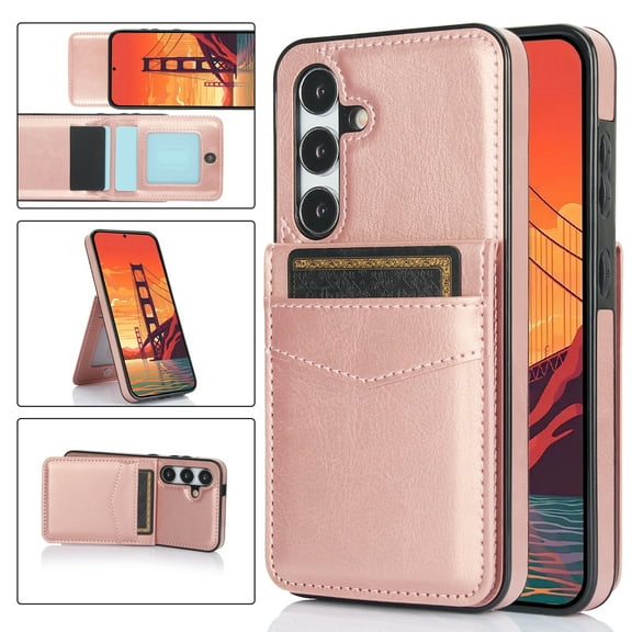 Dteck Case for Samsung Galaxy A55,Magnetic PU Leather Card Slots Wallet Case Shockproof Kickstand Back Cover for Galaxy A55,Rosegold
