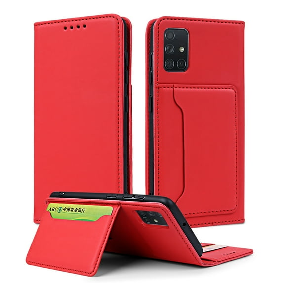 Dteck Case for Samsung Galaxy A71 4G 6.7-inch, Luxury Magnetic Skin-Friendly Feel Leather Card Holder Wallet Case Folio Kickstand Cover,Red