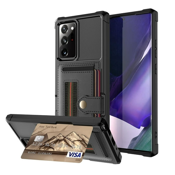 Dteck Case for Samsung Galaxy Note 20 Ultra/Note20 Ultra 5G 6.9-inch ,Shockproof Rubber Card Holder Leather Wallet Back Phone Kickstand Cover,Black